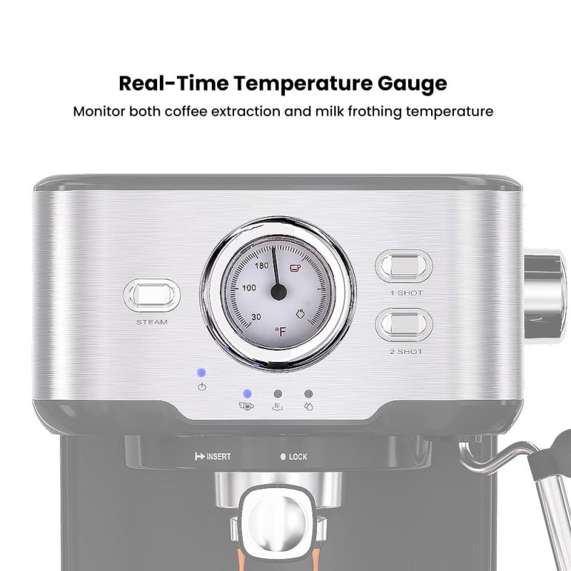 GEVI 2-in-1 Fully Automatic Espresso Machine with Milk Frother Wand and Dual Temperature Control 20 Bar GECME403L-U - Image 3