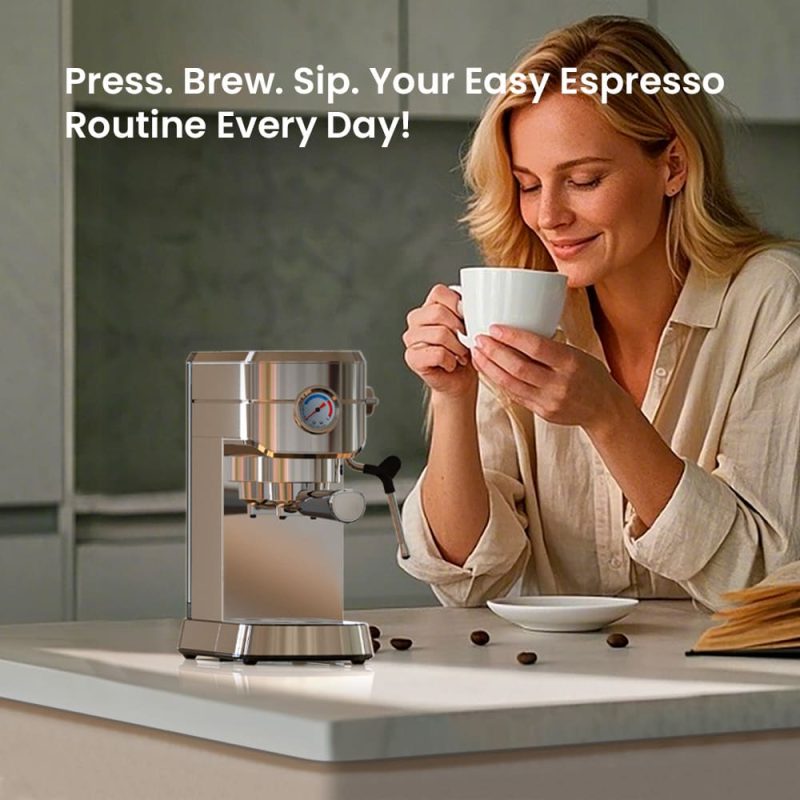 Compact Espresso Coffee Machine with Milk Frother GECME418E-U - Image 3