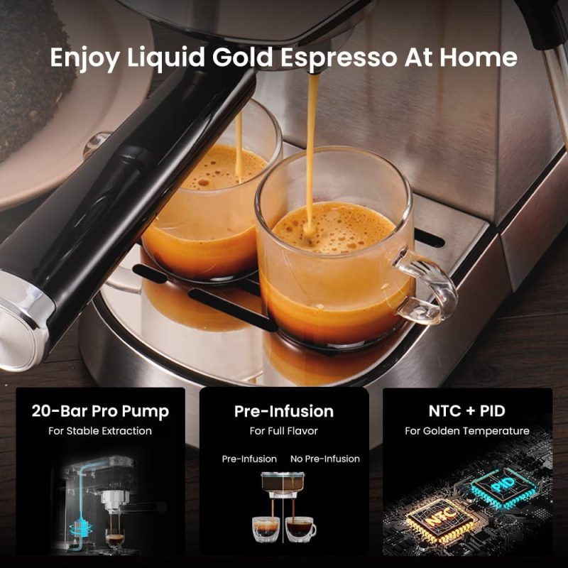 Compact Espresso Coffee Machine with Milk Frother GECME418E-U - Image 6