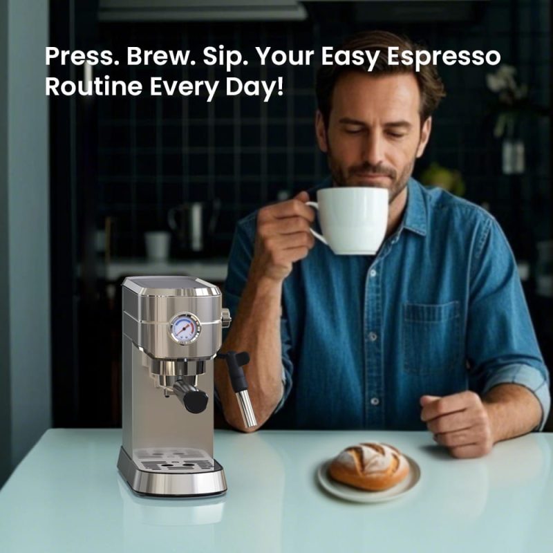 Compact Espresso Coffee Machine with Milk Steam Wand GECME418EA-U - Image 3