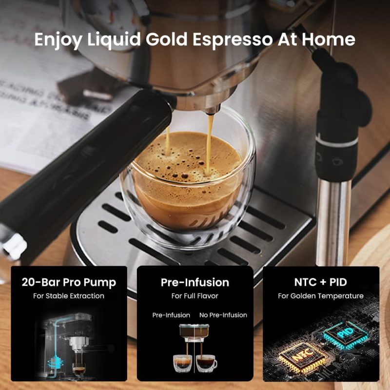 Compact Espresso Coffee Machine with Milk Steam Wand GECME418EA-U - Image 7