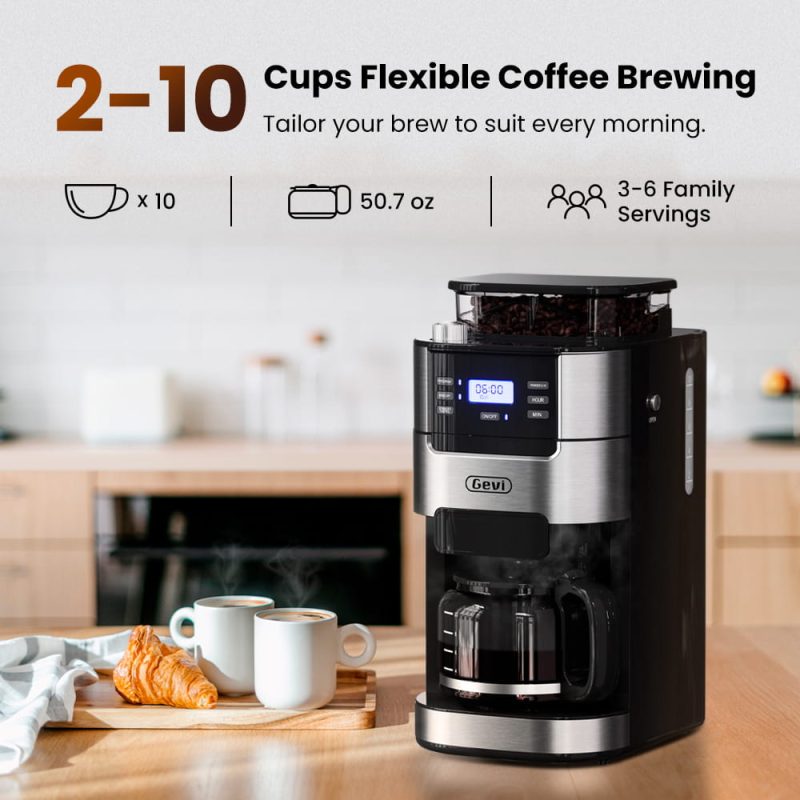 GEVI Programmable 10-Cup Grind & Brew Coffee Maker Machine with Built-in Grinder GECMA025AK-U - Image 8