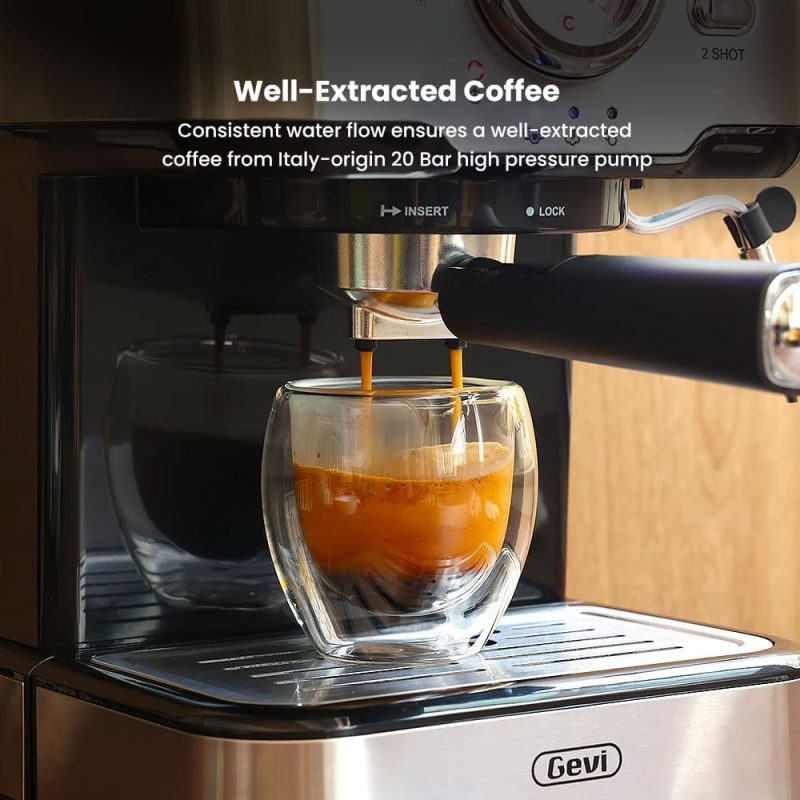 GEVI 2-in-1 Fully Automatic Espresso Machine with Milk Frother Wand and Dual Temperature Control 20 Bar GECME403L-U - Image 5